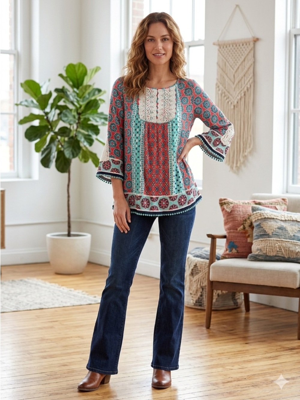 Crown & Ivy Multicolor Boho Blouse
